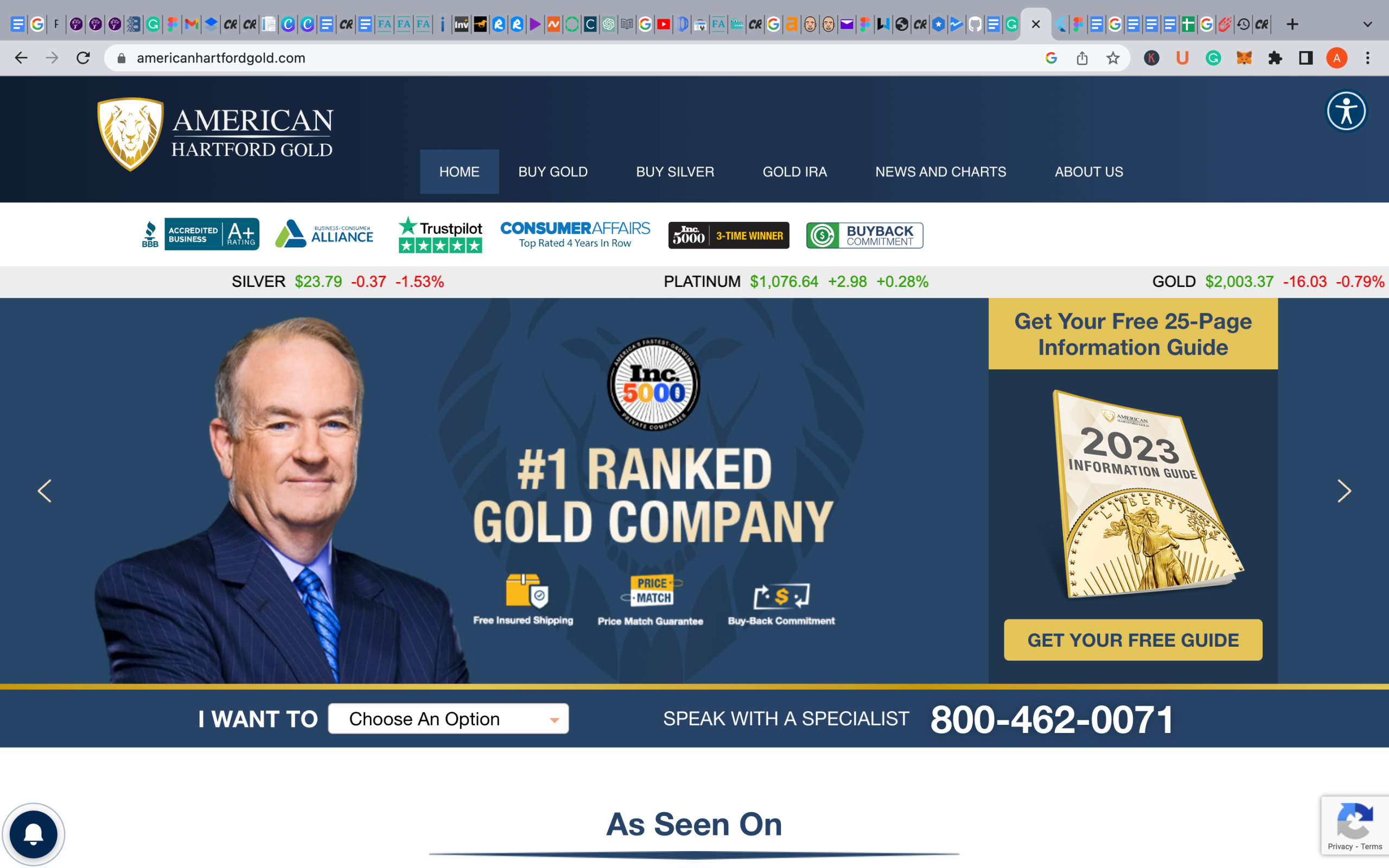 american hartford gold official website homepage screenshot