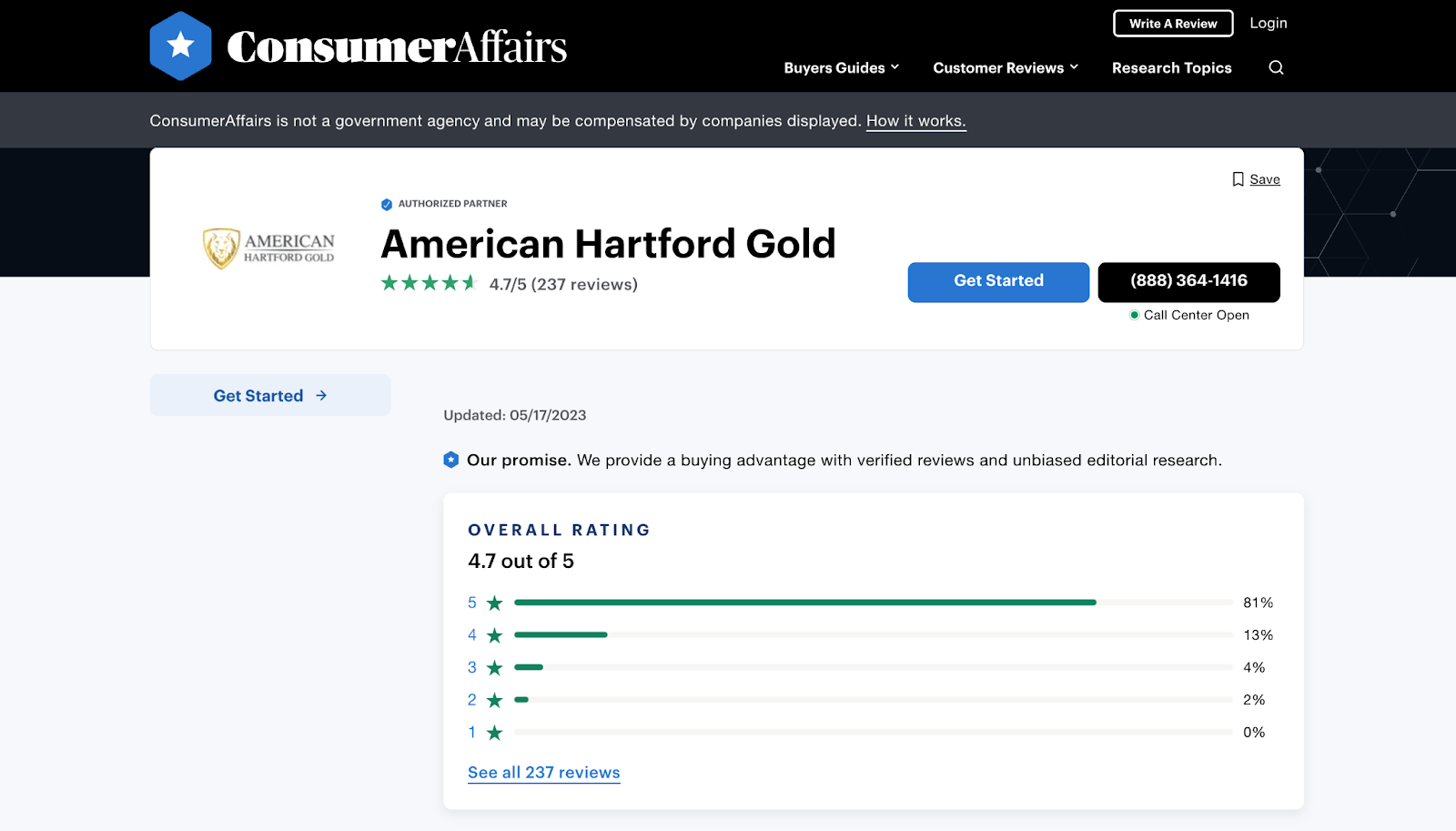 american hartford gold consumer affairs screenshot