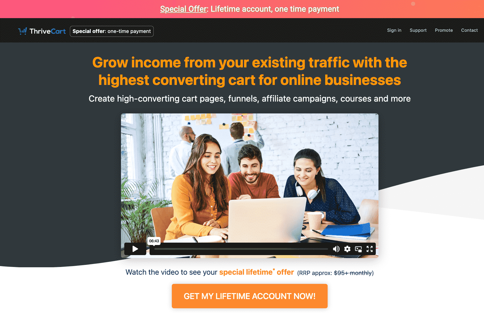 Thrive Cart Lifetime deal Home page