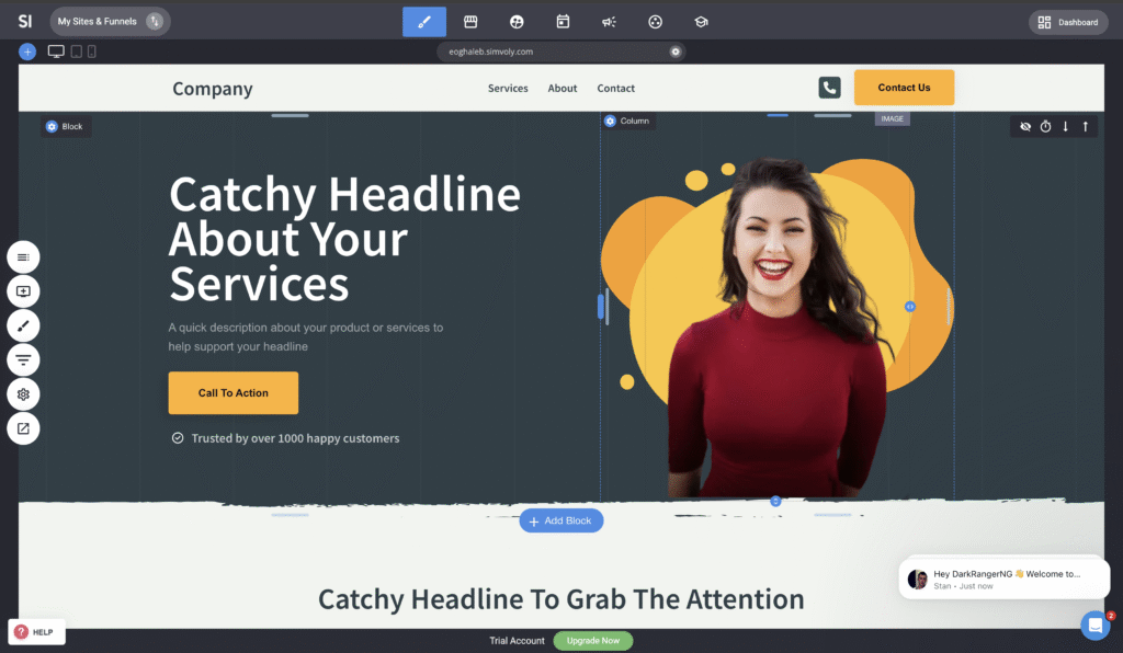 Simvoly website builder dashboard displaying multiple website templates and drag-and-drop interface Simvoly Review 2025